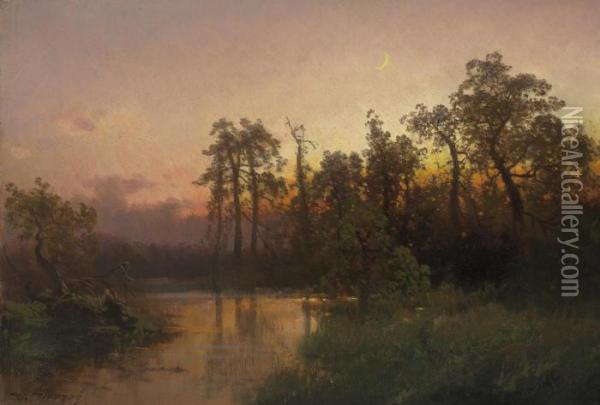 Sunset, Florida Oil Painting - Herman Herzog