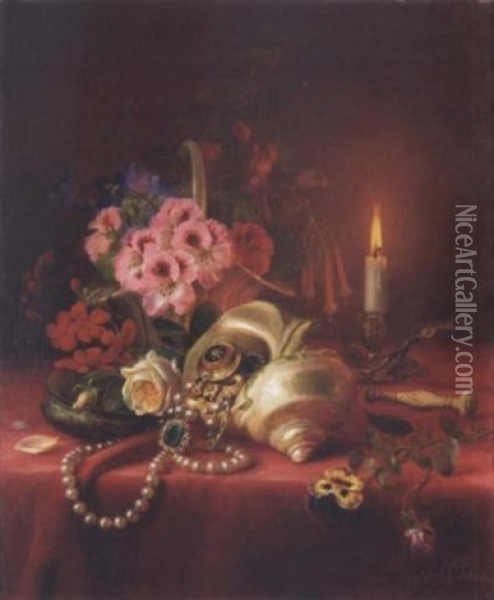 Still Life With Conch Shell And Jewels Oil Painting - Frants Diderik Boe