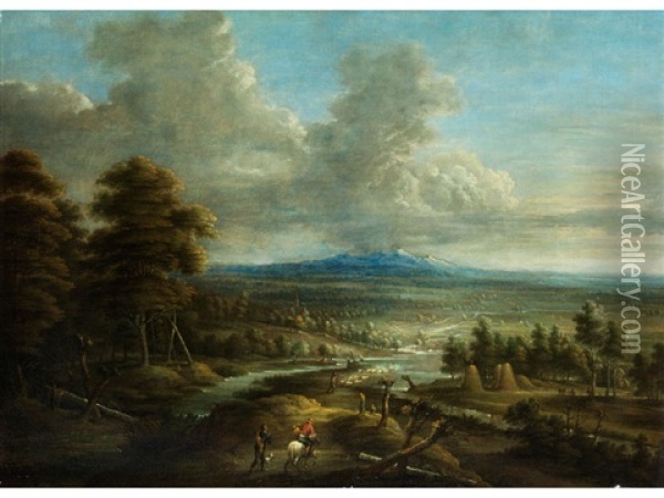 Flandrische Landschaft Mit Hoher Baumgruppe Und Figurenstaffage Oil Painting - Lucas Van Uden