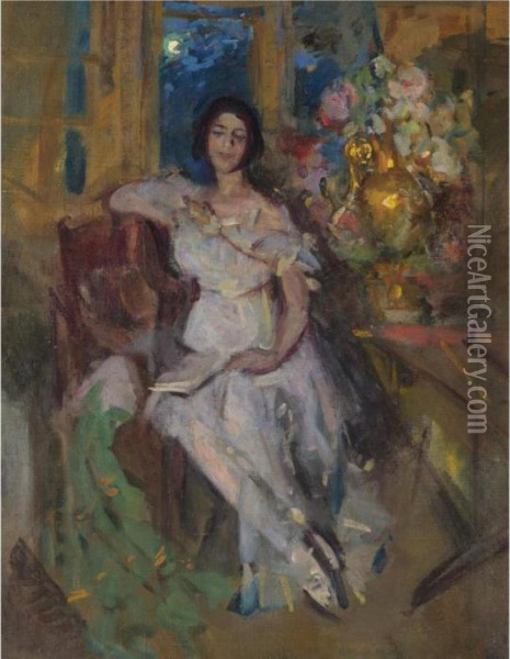 Portrait Of A Seated Lady Oil Painting - Konstantin Alexeievitch Korovin