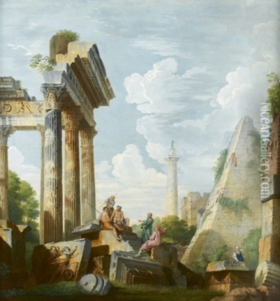 Caprice Architectural Oil Painting - Giovanni Paolo Panini