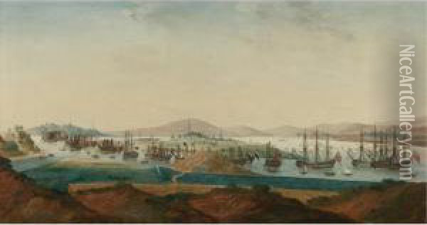 View Of Whampoa Anchorage, A Chinese Export Painting Oil Painting - Qing Dynasty, Qianlong Period