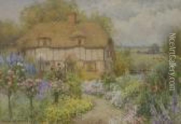 Cottage And Flower Garden 12 X17in Oil Painting - William Affleck