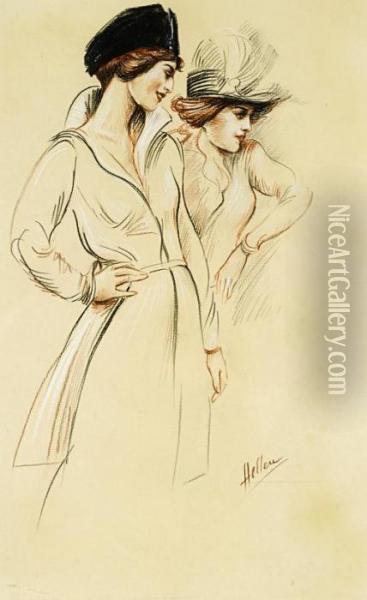 Two Women Oil Painting - Paul Cesar Helleu