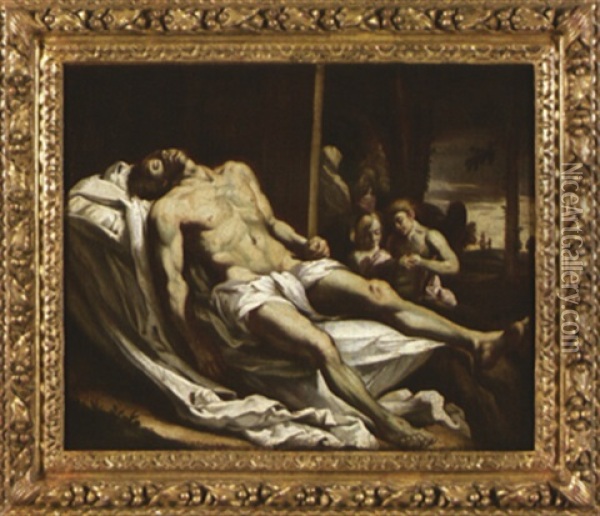 Les Anges Pleurant Le Christ Mort Oil Painting - Pietro Testa