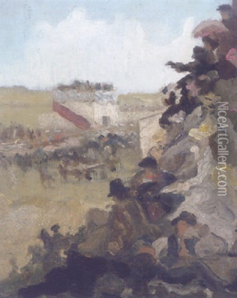 Pferderennen Auf Der Oktoberwiese In Munchen Oil Painting - Fritz Schider
