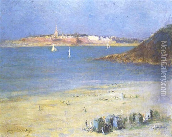Vue De Saint Malo, Vu De La Plage De L'ecluse A Dinard Oil Painting - Georges-Victor Hugo
