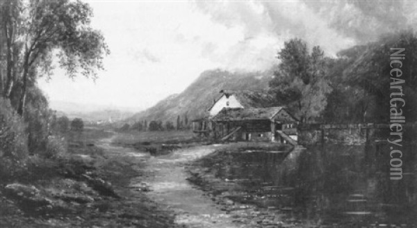 Cottage In A Landscape Oil Painting - Edmund Darch Lewis