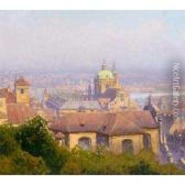 View Of Prague Oil Painting - Heinrich Tomec