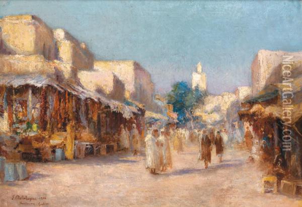 Grande Rue A Kairouan Oil Painting - Eugene Jules Delahogue