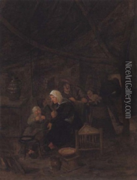 Het Bakken Van De Pannekoeken, Frau Beim Backen Von Pfannkuchen Oil Painting - Harmen Hals
