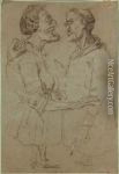 Caricature D'un Couple Avec Une Souris Posee Sur Le Menton De La Femme Oil Painting - Francois-Andre Vincent