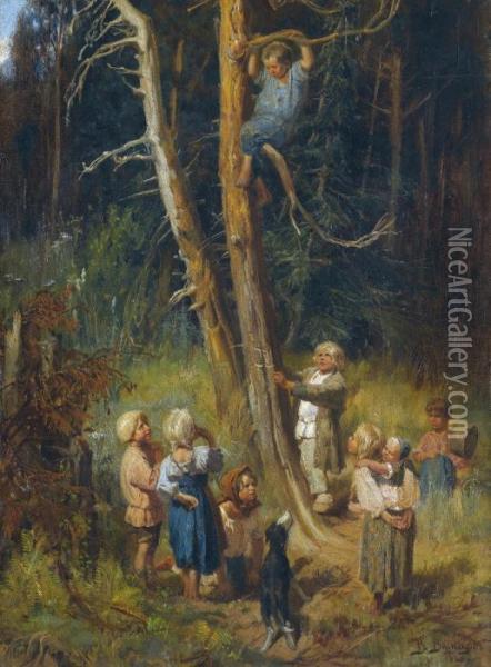Children Raiding Nests In The Forest Oil Painting - Viktor Vasnetsov