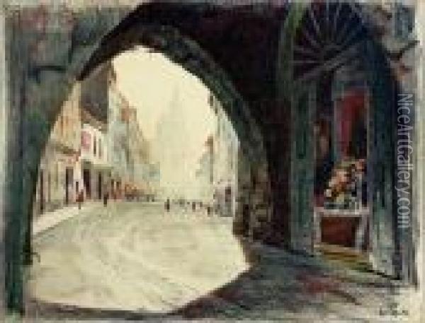 Brama Florianska, Ok. 1926 Oil Painting - Jan Rubczak