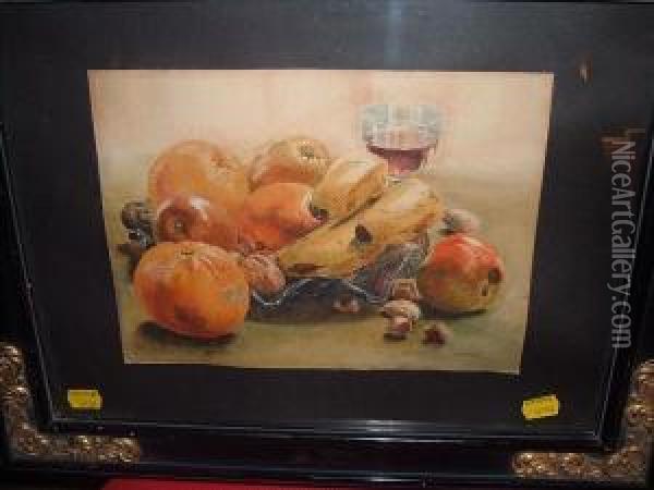 Still Lifeof Apples, Oranges, Bananas And Nuts Oil Painting - Arthur Dudley