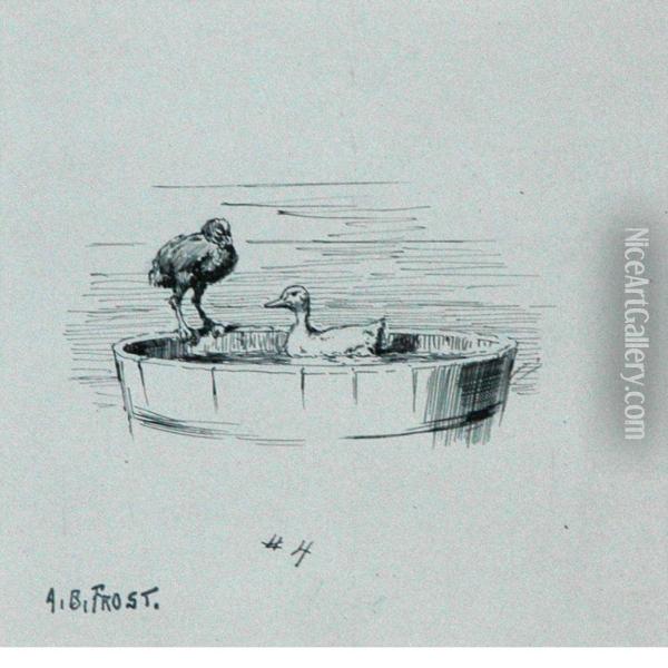 Ducks In A Barrel Oil Painting - Arthur Burdett (Sr.) Frost