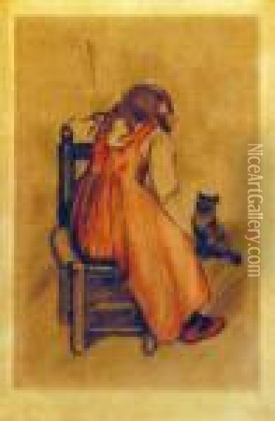Petite Fille Au Chat Oil Painting - Theophile Alexandre Steinlen