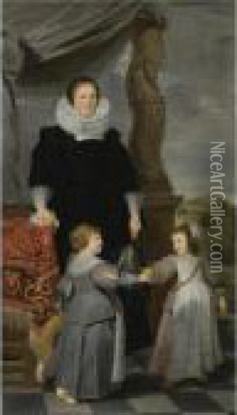 Portrait Of Mechteld Lintermans 
(d. 1641) And Her Two Children, Probably Jan Baptist Bierens (1620-1690)
 And Maria Magdalena (1622-1688) Oil Painting - Gaspar De Crayer