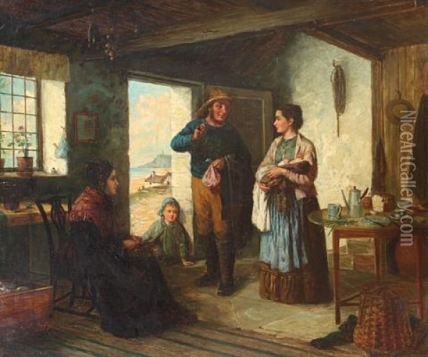 A Fisherman's Cottage Interior Oil Painting - Charles Frederick Lowcock