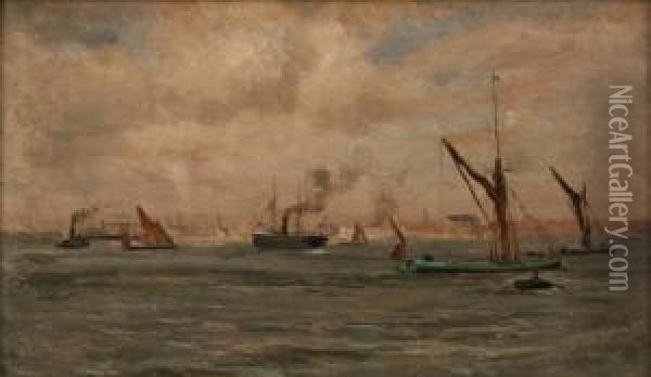 View Of Boats And Barges Oil Painting - Frederik Golden Short
