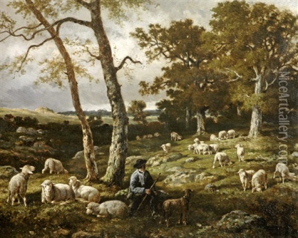Berger Et Son Troupeau Oil Painting - Alexandre Defaux