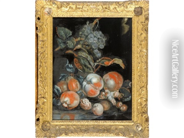 Still Life Of Peaches, Grapes And Nuts Oil Painting - Francois Xavier Vispre