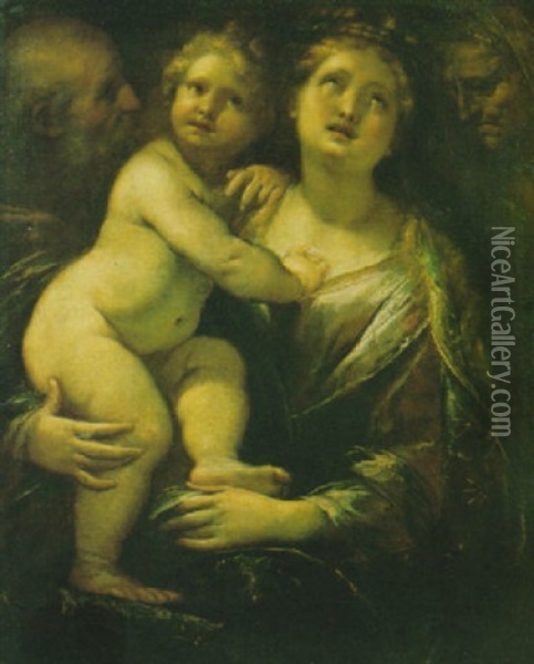 Madonna Con Bambino Ed I Santi Anna E Gioacchino Oil Painting - Giulio Cesare Procaccini