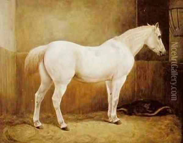 White Horse in a Stable Oil Painting - Geymuller