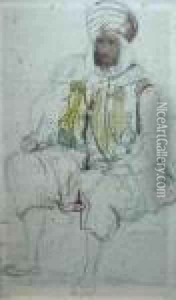 Seated Turbanned Figure Oil Painting - Hercules Brabazon Brabazon