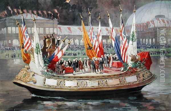 The Declaration of Indepedence Barge at the Worlds Columbian Exposition in Chicago 1893 Oil Painting - Thure de Thulstrup