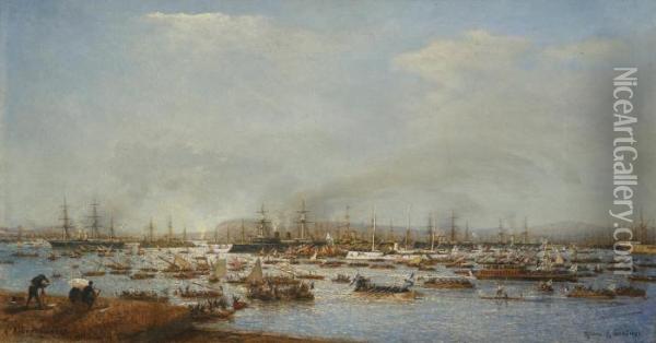 The Entrance Of The Russian Fleet Into Toulon Harbour Oil Painting - Alexei Petrovitch Bogoliubov