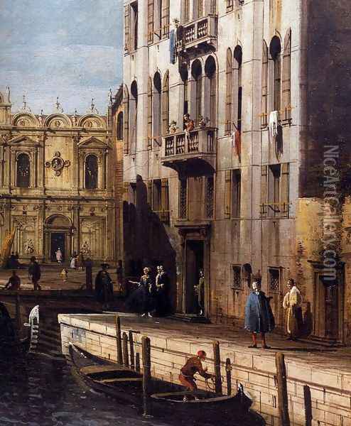 Rio dei Mendicanti with the Scuola di San Marco (detail) Oil Painting - Bernardo Bellotto