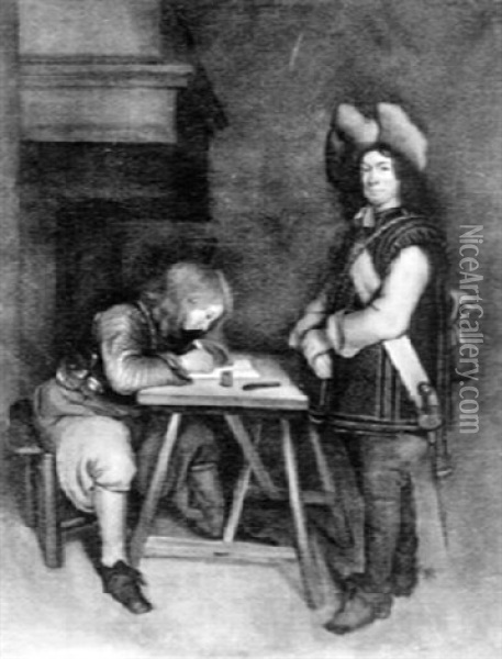 An Officer Dictating A Letter To A Soldier Oil Painting - Gerard ter Borch the Younger