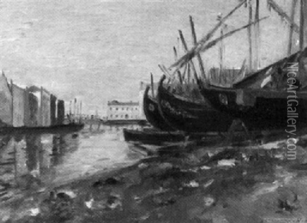 Sudliche Hafenpartie Mit Segelschiffen Am Strand Oil Painting - Gaston Marie Anatole Roullet