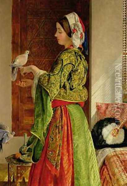 Caged Doves Oil Painting - John Frederick Lewis
