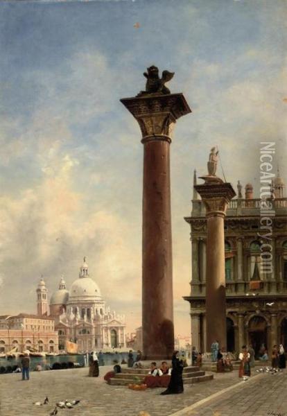 St. Mark's Square, With Santa Maria Della Salute Beyond Oil Painting - William Logsdail