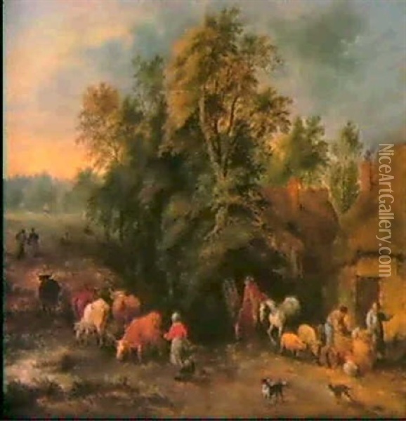 Landleben Oil Painting - Theobald Michau