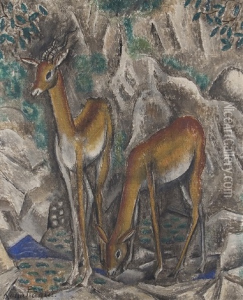 Two Gazelles Oil Painting - Sei Koyanagui