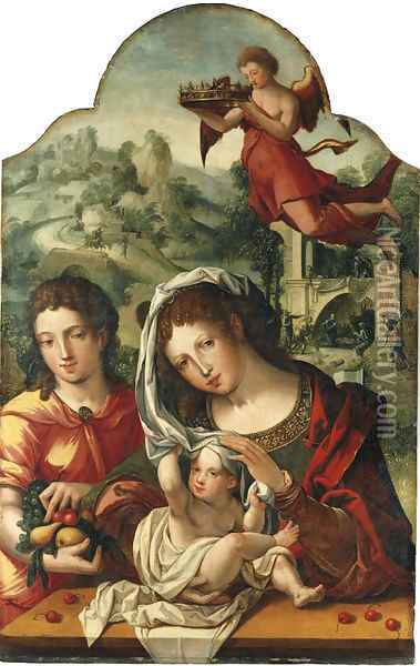 The Virgin and Child with Saint John Oil Painting - Pieter Coecke Van Aelst