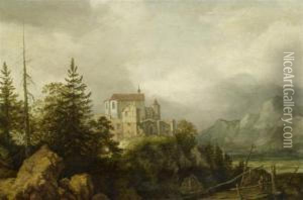 Mountain Landscape With A Town Oil Painting - Allart Van Everdingen