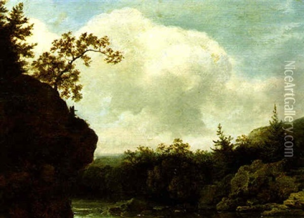 A Rocky River Landscape Oil Painting - Allaert van Everdingen
