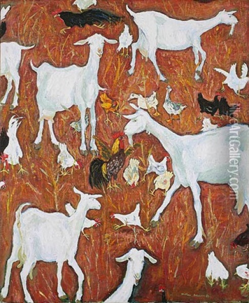 Goats And Chickens Oil Painting - William Robinson
