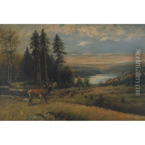 Deer Calling Oil Painting - Adolphe Vogt