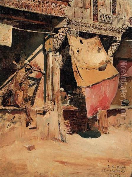 Shop Fronts, Ahmedabad Oil Painting - Edwin Lord Weeks