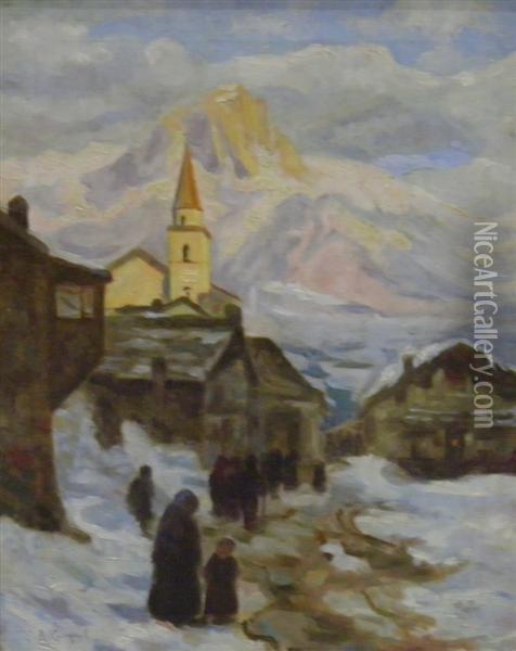 Paesaggio Con Neve Oil Painting - Vittore Antonio Cargnel