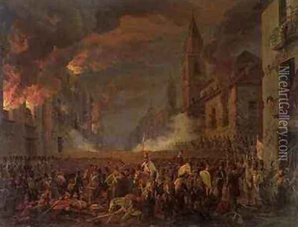 The Capture of Catania by the 4th Bern Regiment in the Night of 5th 6th April Oil Painting - Carl Wilhelm Goetzloff