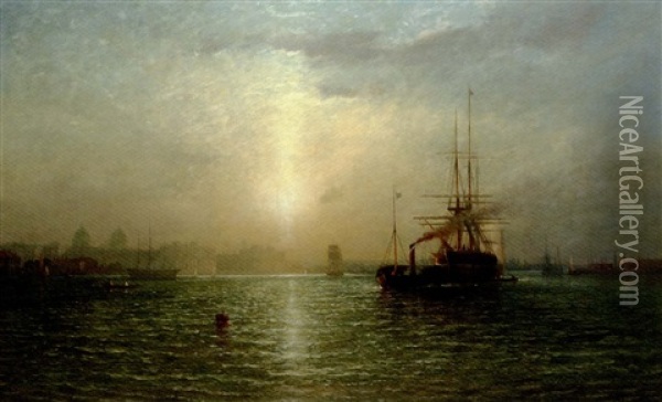 Evening On The Thames, A View Of Greenwich Hospital Oil Painting - James Francis Danby