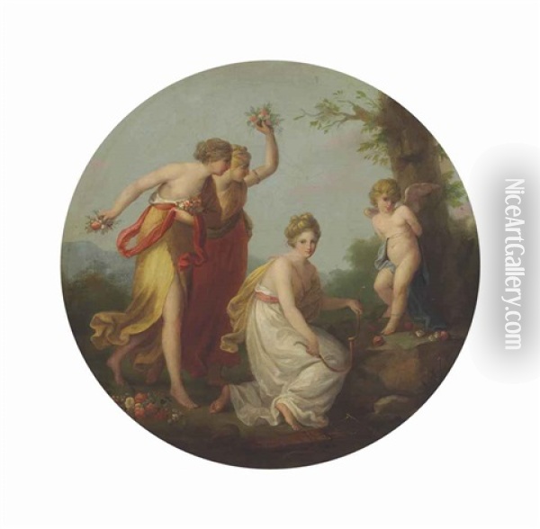 The Three Graces Distressing Cupid Oil Painting - Angelika Kauffmann