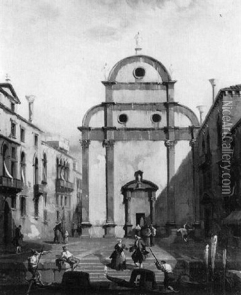 Blick Auf Die Fassade Der Kirche Von Carmeo In Venedig Oil Painting - Jules-Romain Joyant