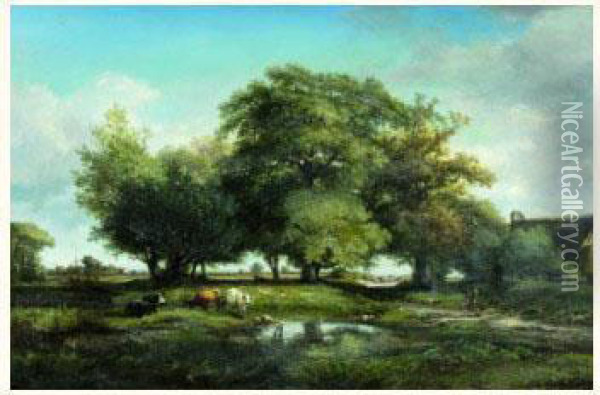 Vaches Pres De La Mare Oil Painting - Jules Andre